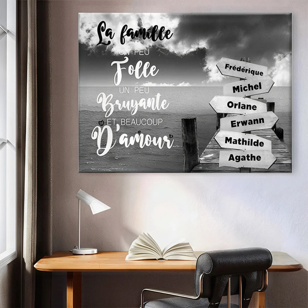 Tableau Personnalisé Prénoms avec Message Ponton Toile Imprimée