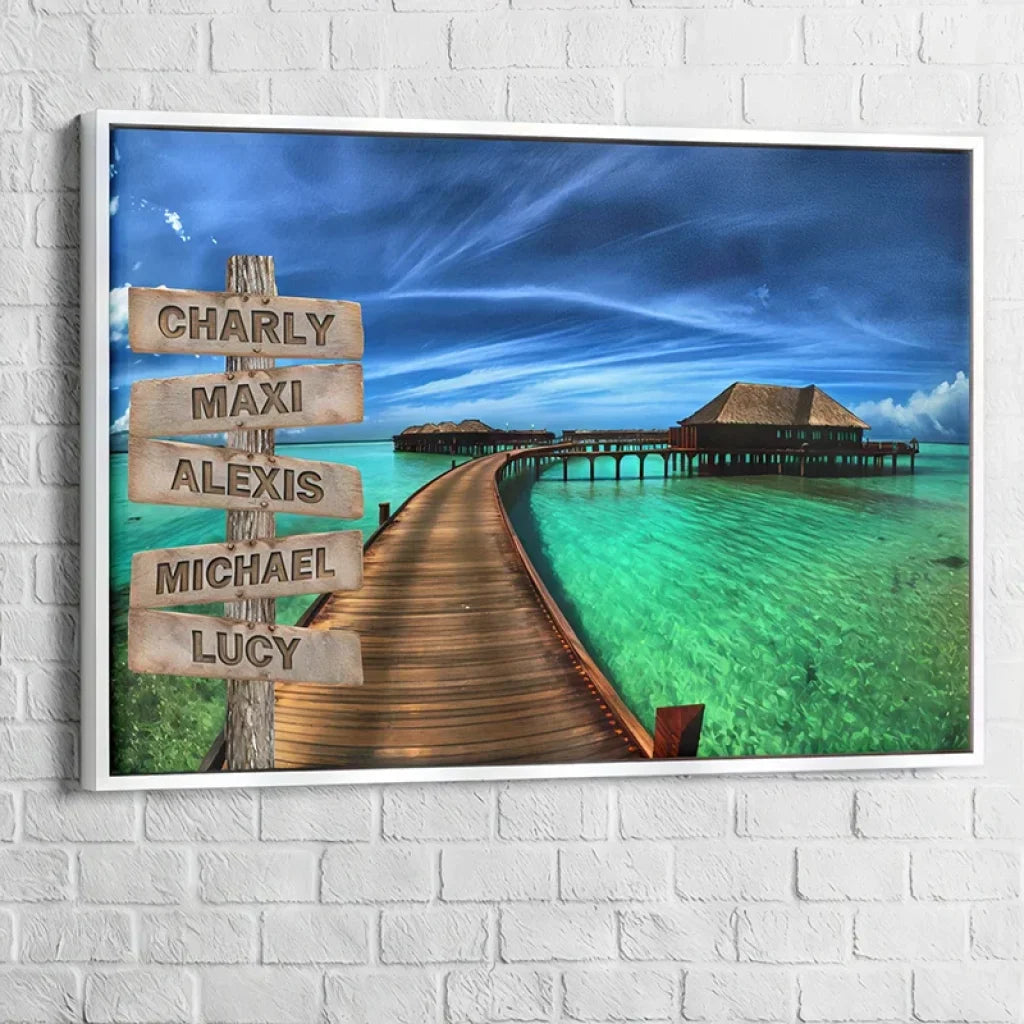 Tableau Personnalisé Prénoms Chemin de Vie 40x60cm / Cadre blanc Toile Imprimée