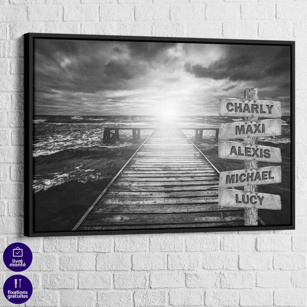 Tableau déco moderne avec prénoms sur fond monochrome