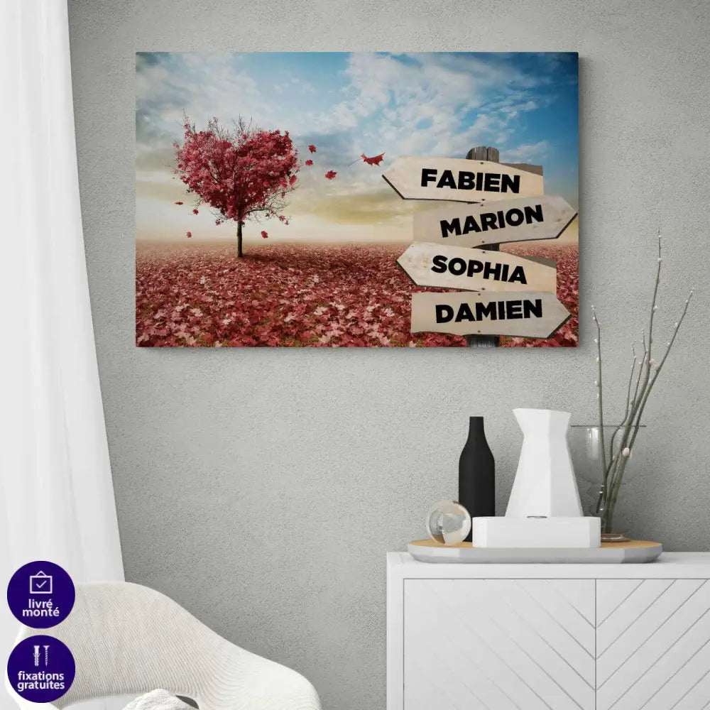 Tableau Personnalisé Prénoms Cœur Rouge - Montableaudeco