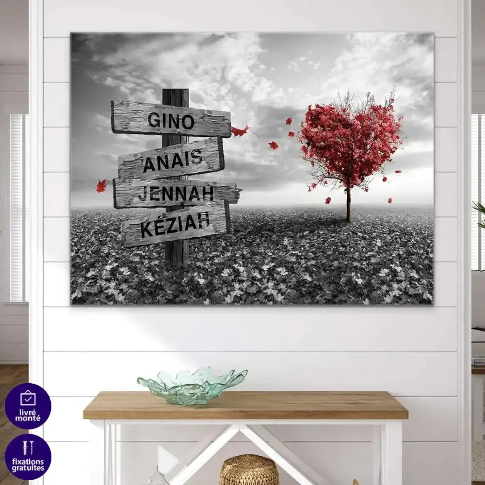 Tableau Personnalisé Prénoms Cœur Rouge - Montableaudeco