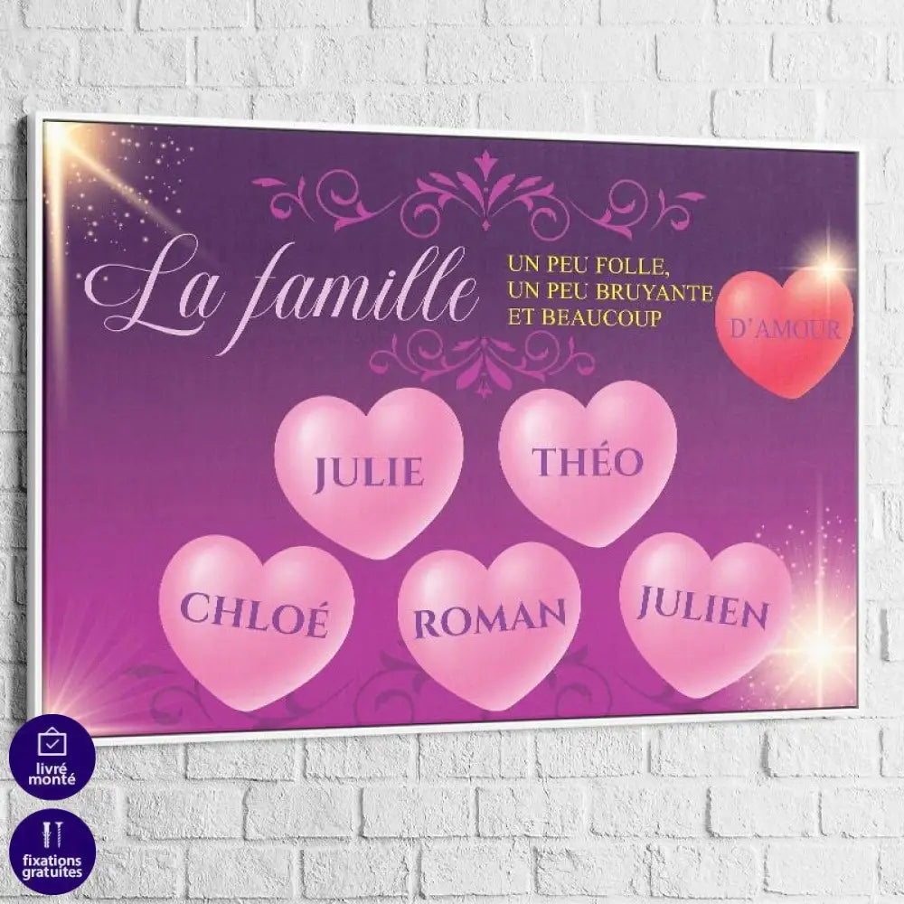 Tableau Personnalisé Prénoms Famille Coeur - Montableaudeco
