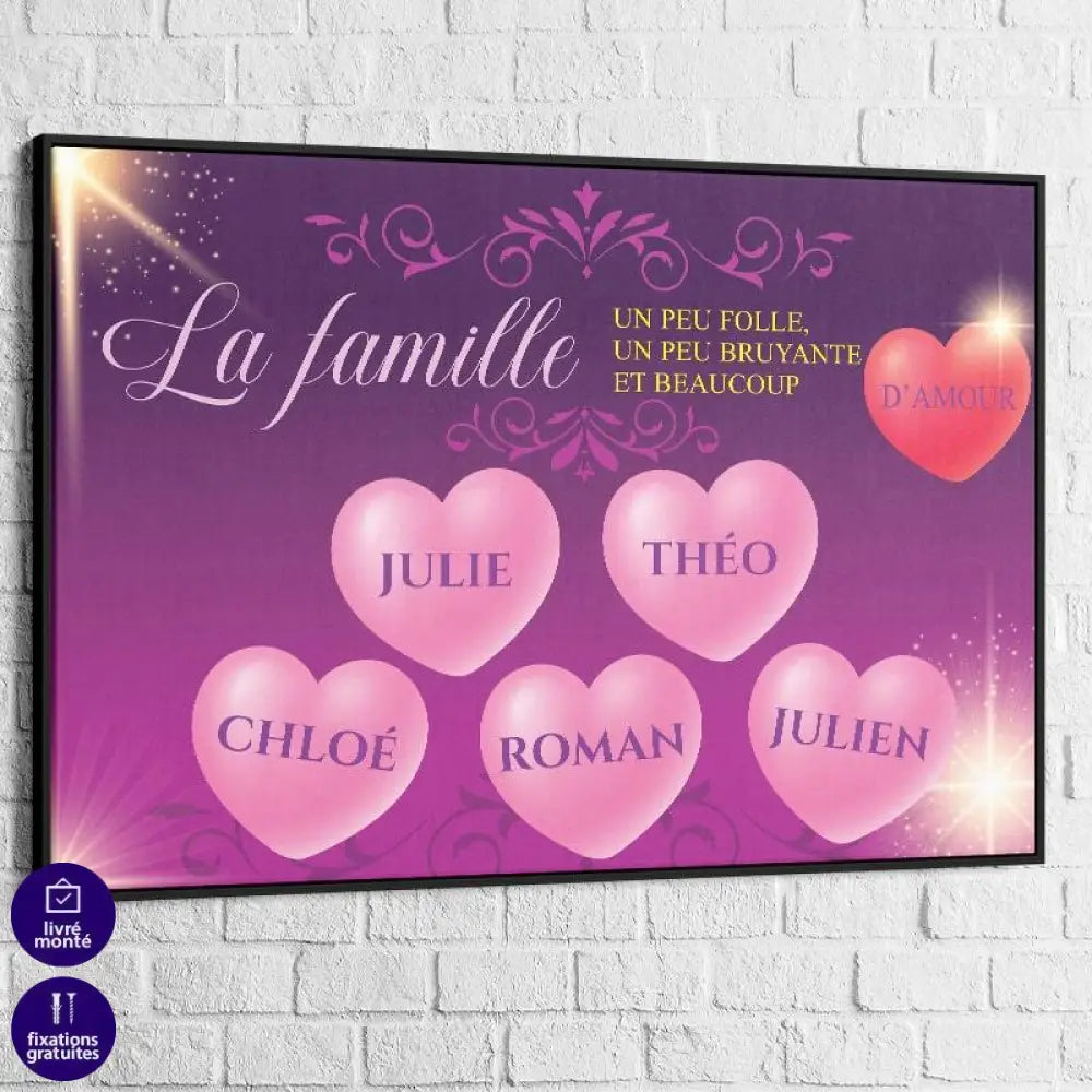Tableau Personnalisé Prénoms Famille Coeur - Montableaudeco