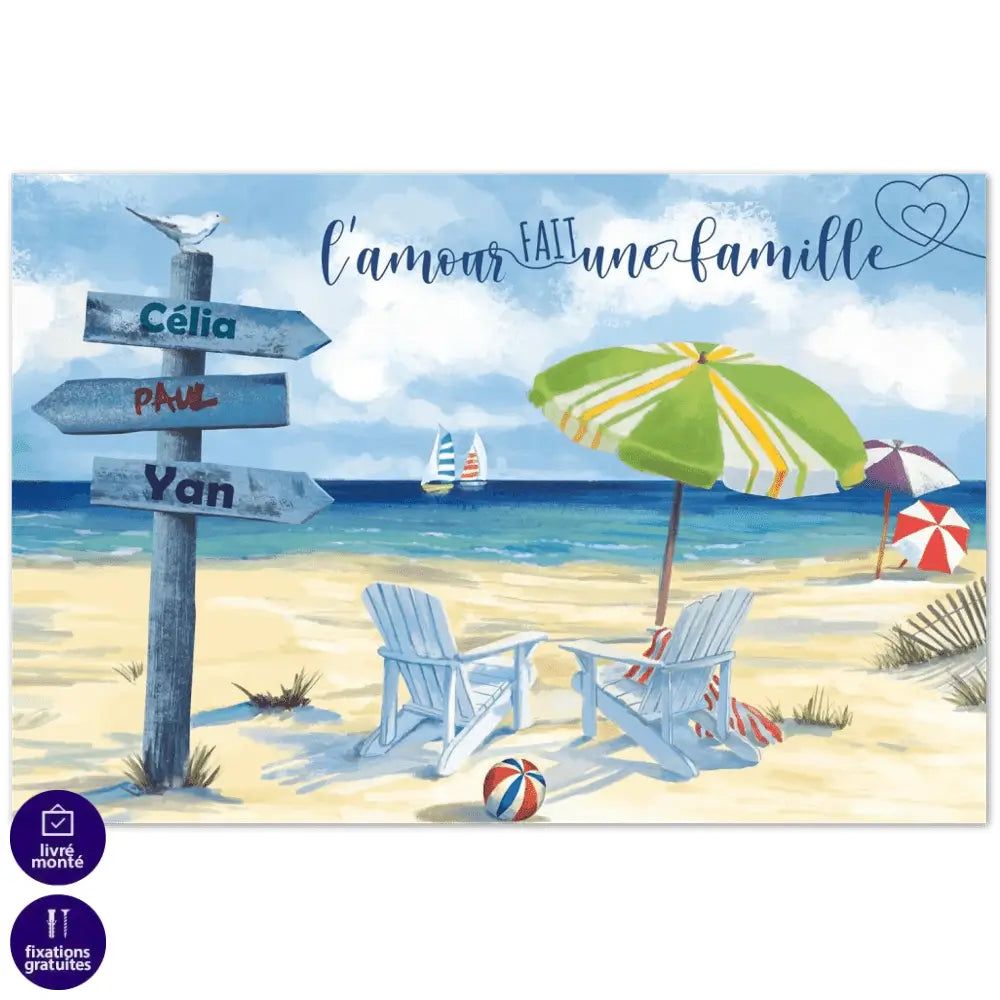 Tableau Personnalisé Prénoms Famille Plage - Montableaudeco