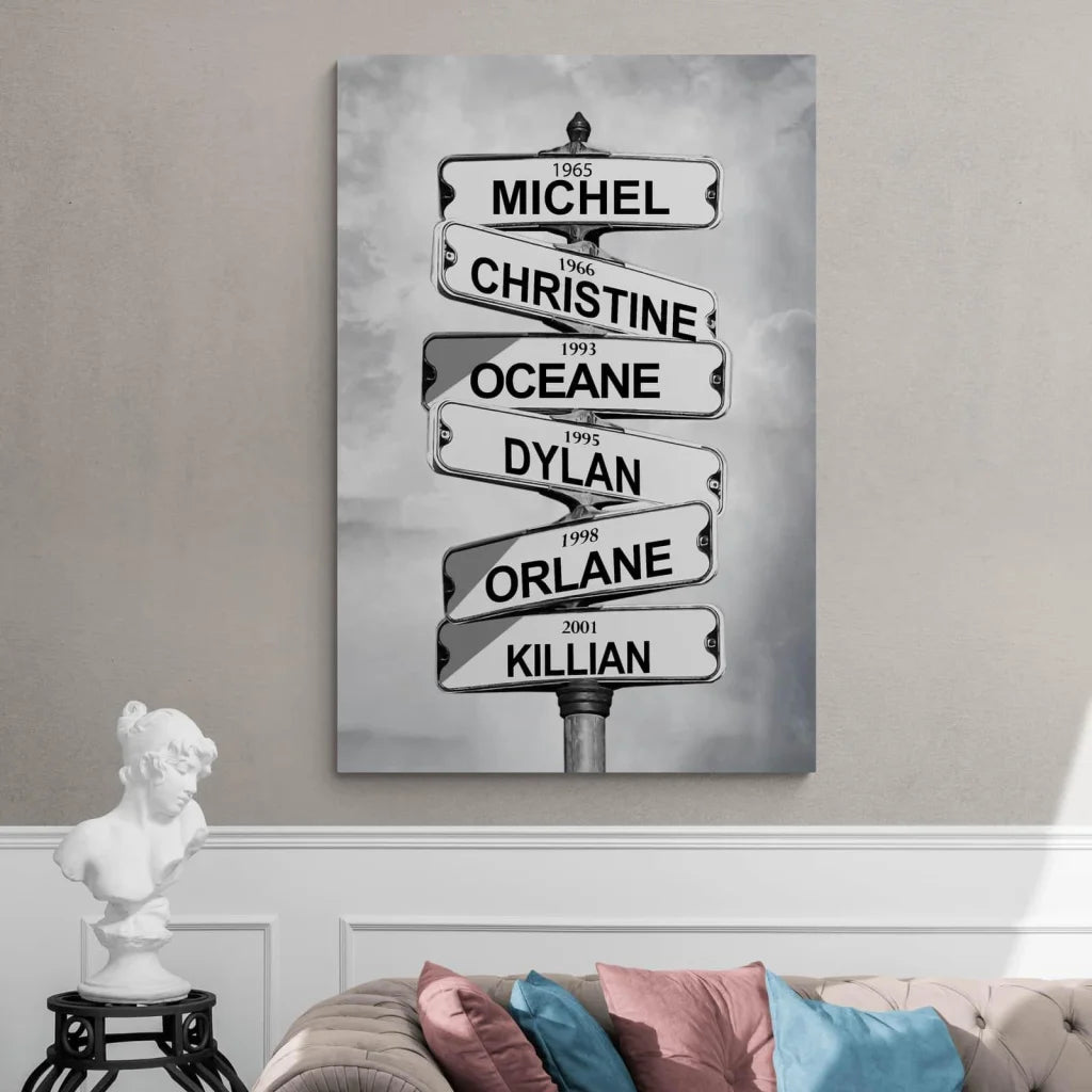 Tableau Personnalisé Prénoms Intersection Vintage - Montableaudeco