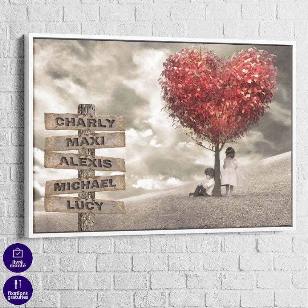 Tableau Personnalisé Prénoms Les Enfants Cadre Blanc