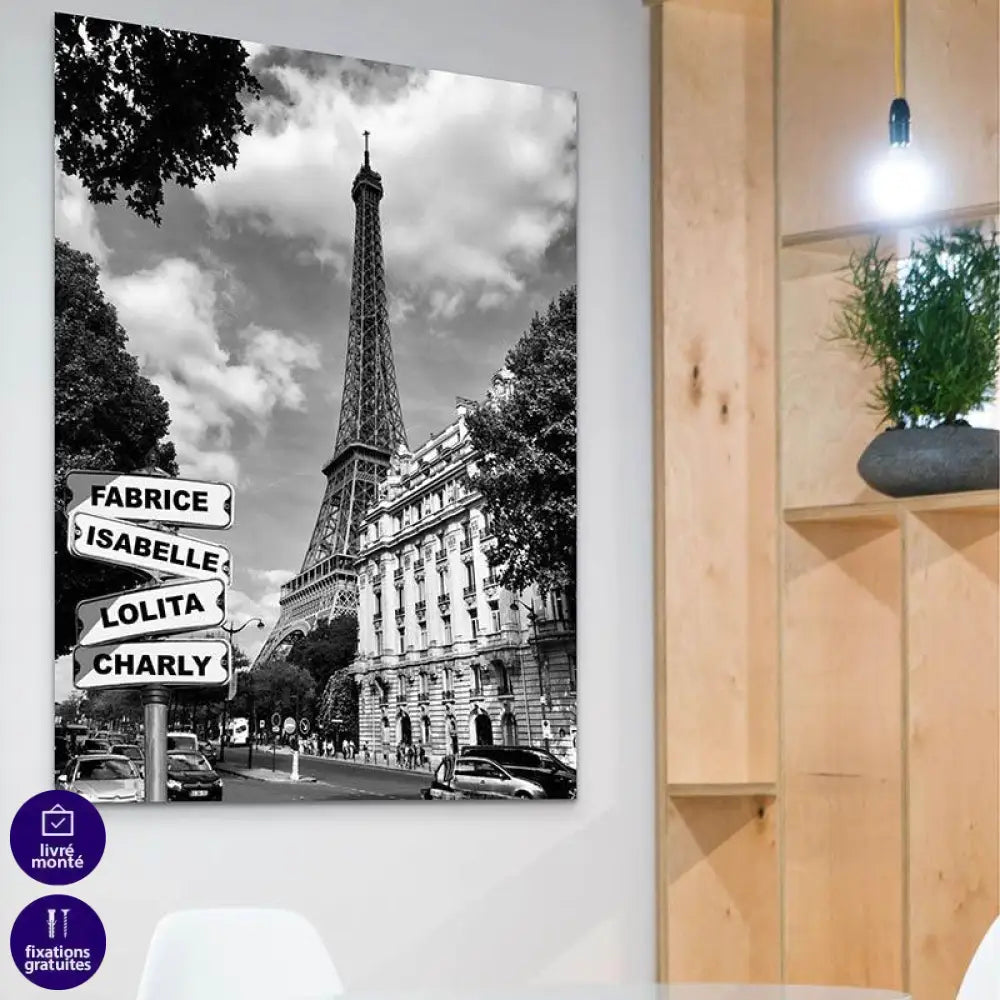 Tableau Personnalisé Prénoms Paris Noir et Blanc - Montableaudeco