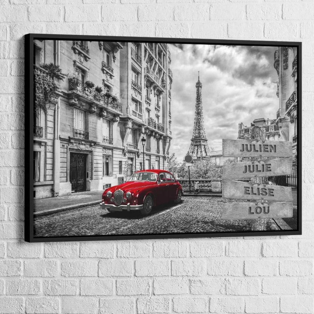 Tableau Personnalisé Prénoms Paris Rouge 40x60cm / Cadre noir Toile Imprimée