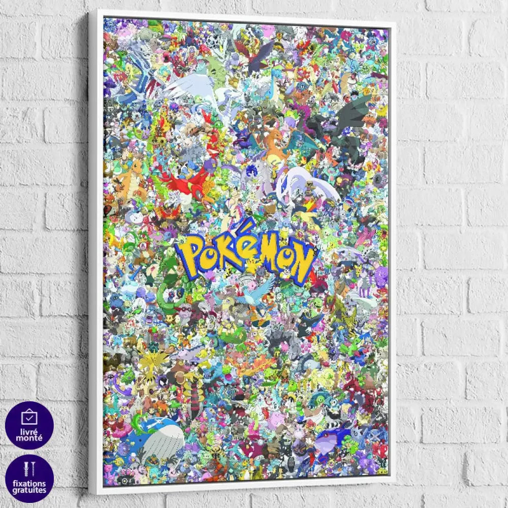 Tableau Pokémon Attrapez les tous 40x60cm / Cadre Blanc Tableau Dragon Ball