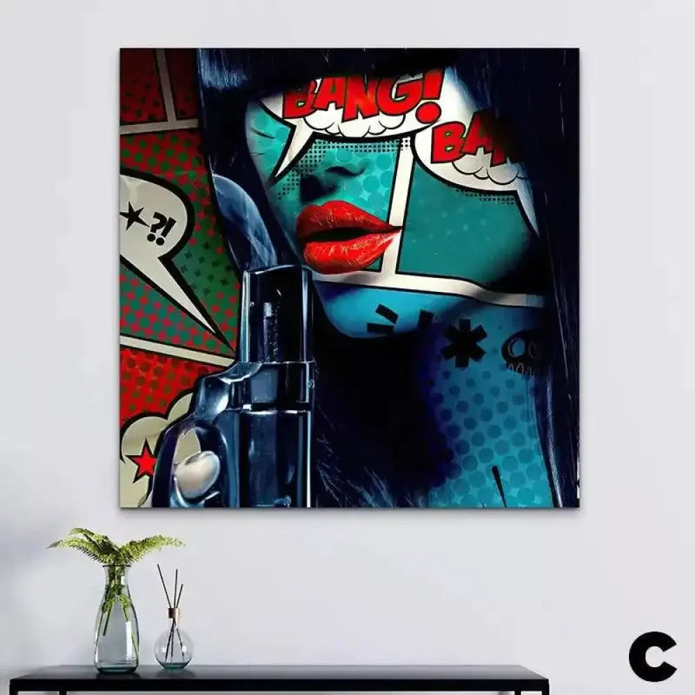 Tableau Pop Art Collection de Femmes Tatouées Flashy et Colorées - Montableaudeco