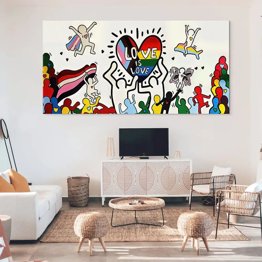Tableau pop art Love Is Love cœur arc-en-ciel couleurs vives