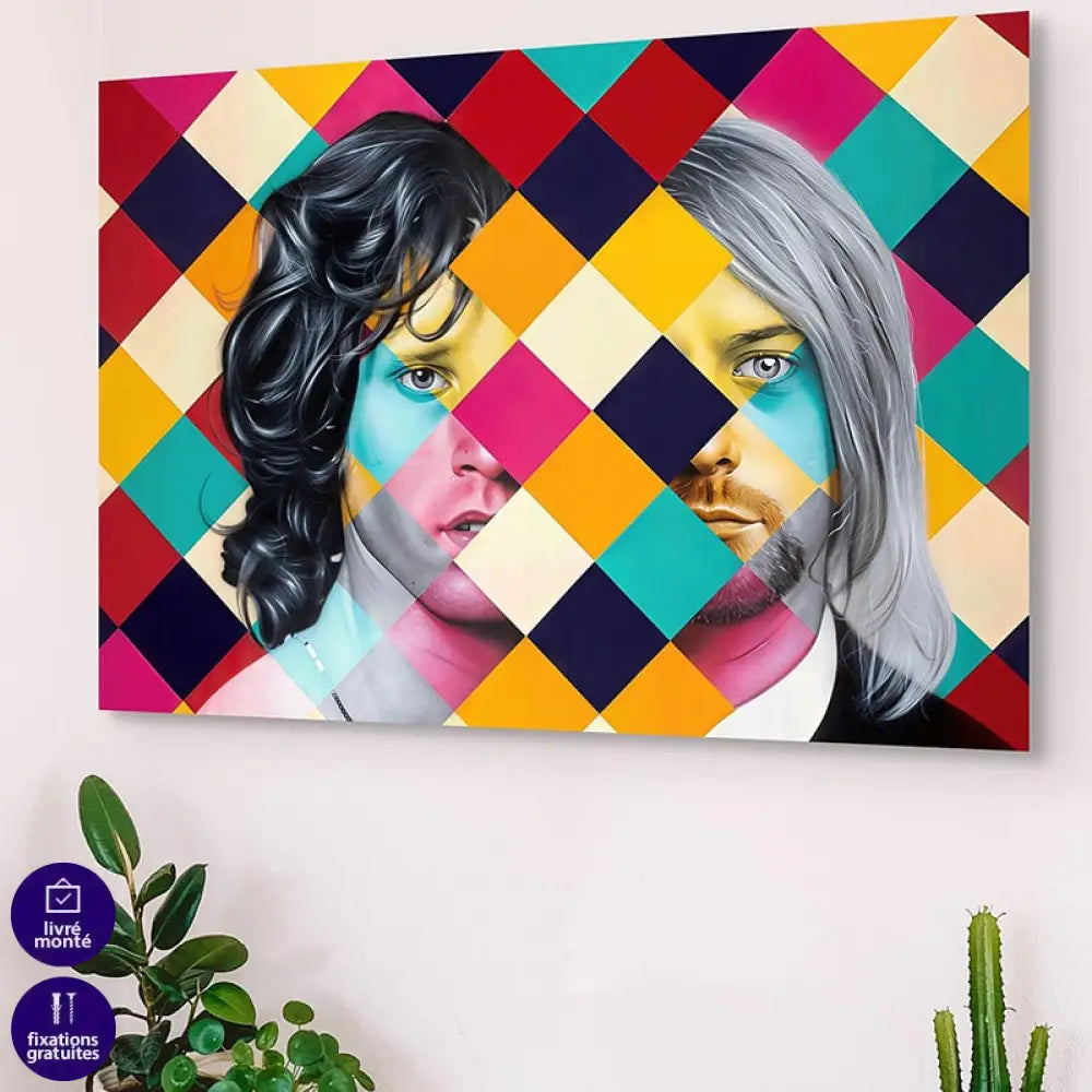 tableau pop art visages en fusion jim morrison kurt cobain
