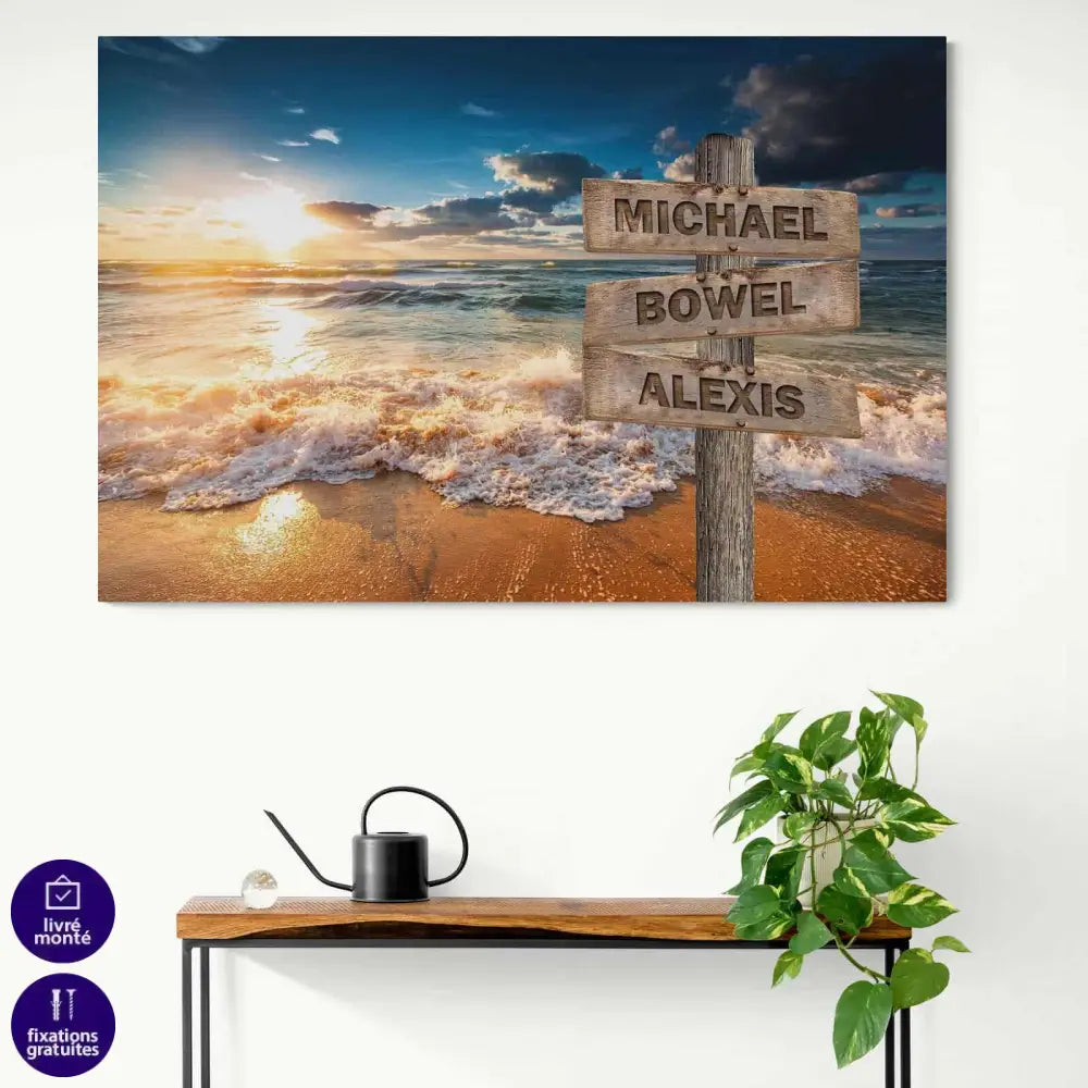 Tableau Prénoms Famille Bord de Plage - Montableaudeco