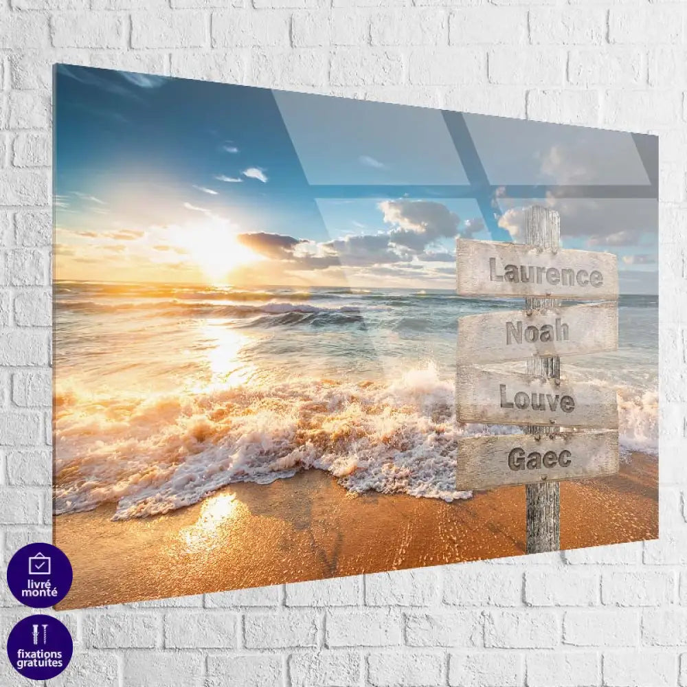 Tableau Prénoms Famille Bord de Plage 40x60cm / Plexiglas Toile Imprimée