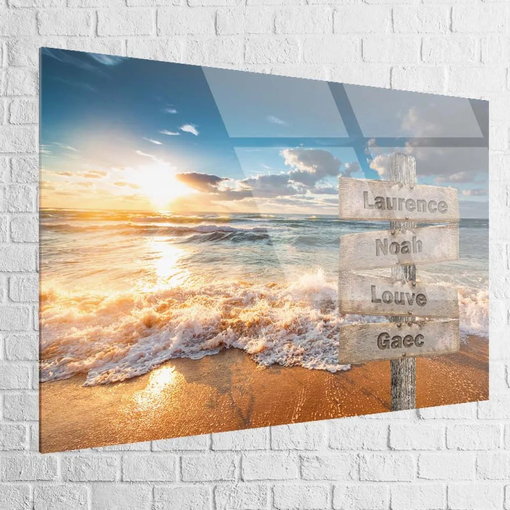 Tableau Prénoms Famille Bord de Plage 40x60cm / Plexiglas Toile Imprimée