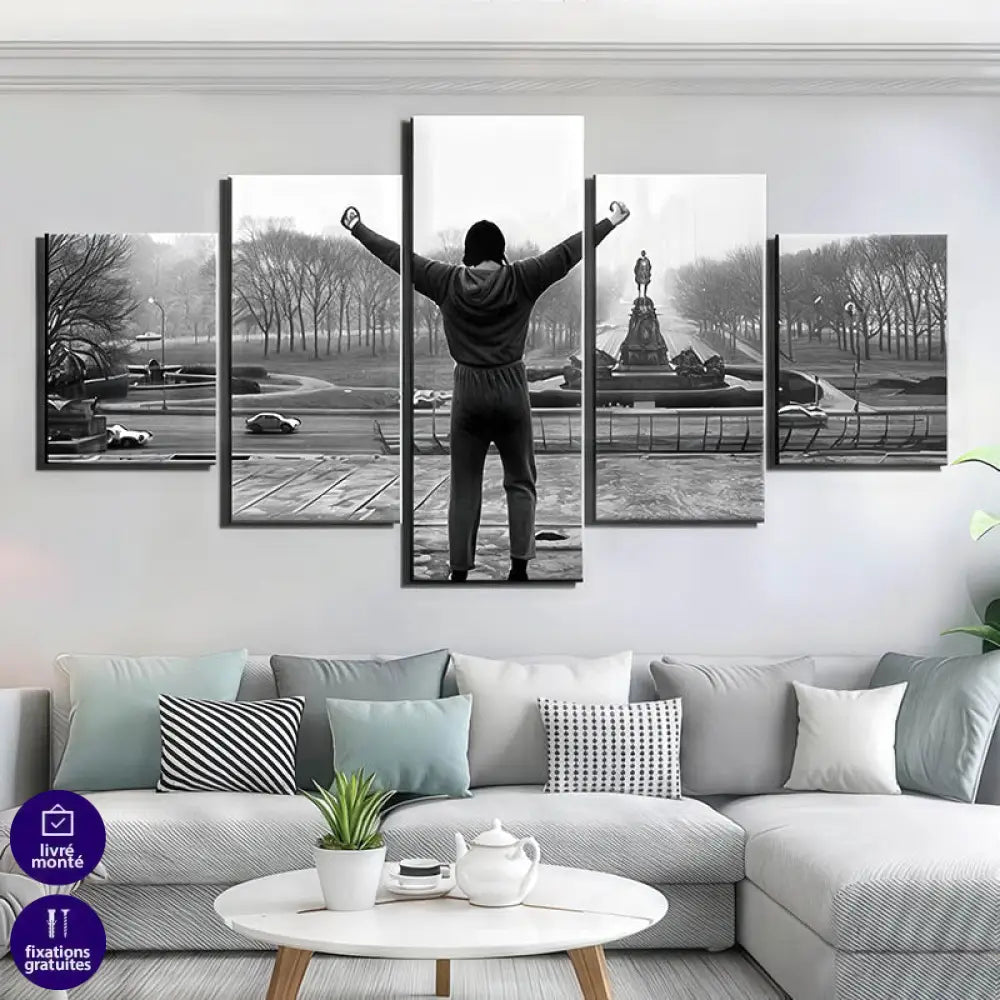 Tableau Rocky Balboa 5 Panneaux 20x35cm X2 20x45cm X2 20x55cm X1 / Toile tendue sur Châssis Tableau Cinéma