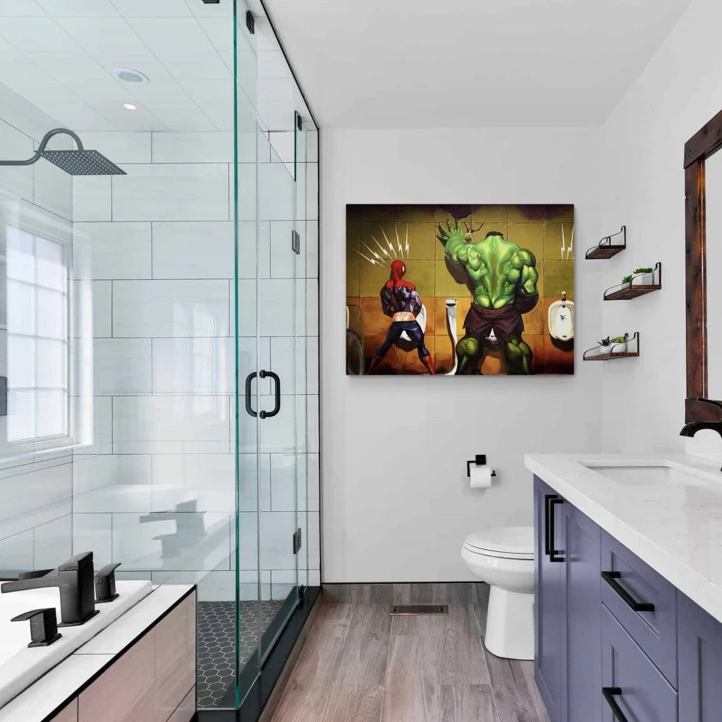 Tableau Spiderman Hulk Aux Toilettes - Montableaudeco