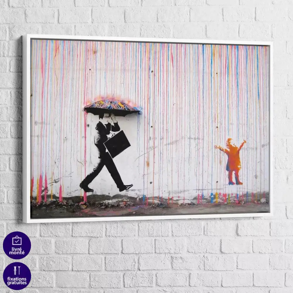Tableau Street Art Banksy Umbrella Rain - Montableaudeco