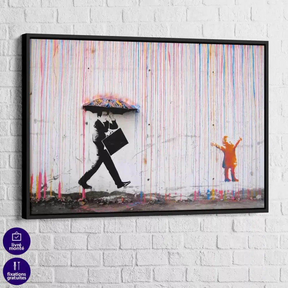 Tableau Street Art Banksy Umbrella Rain - Montableaudeco