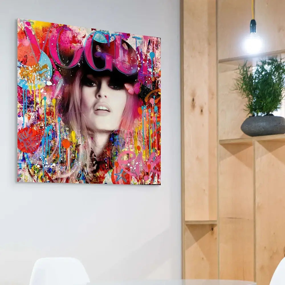 Tableau street art Bardot coloré – portrait glamour pop art, éclaboussures vives