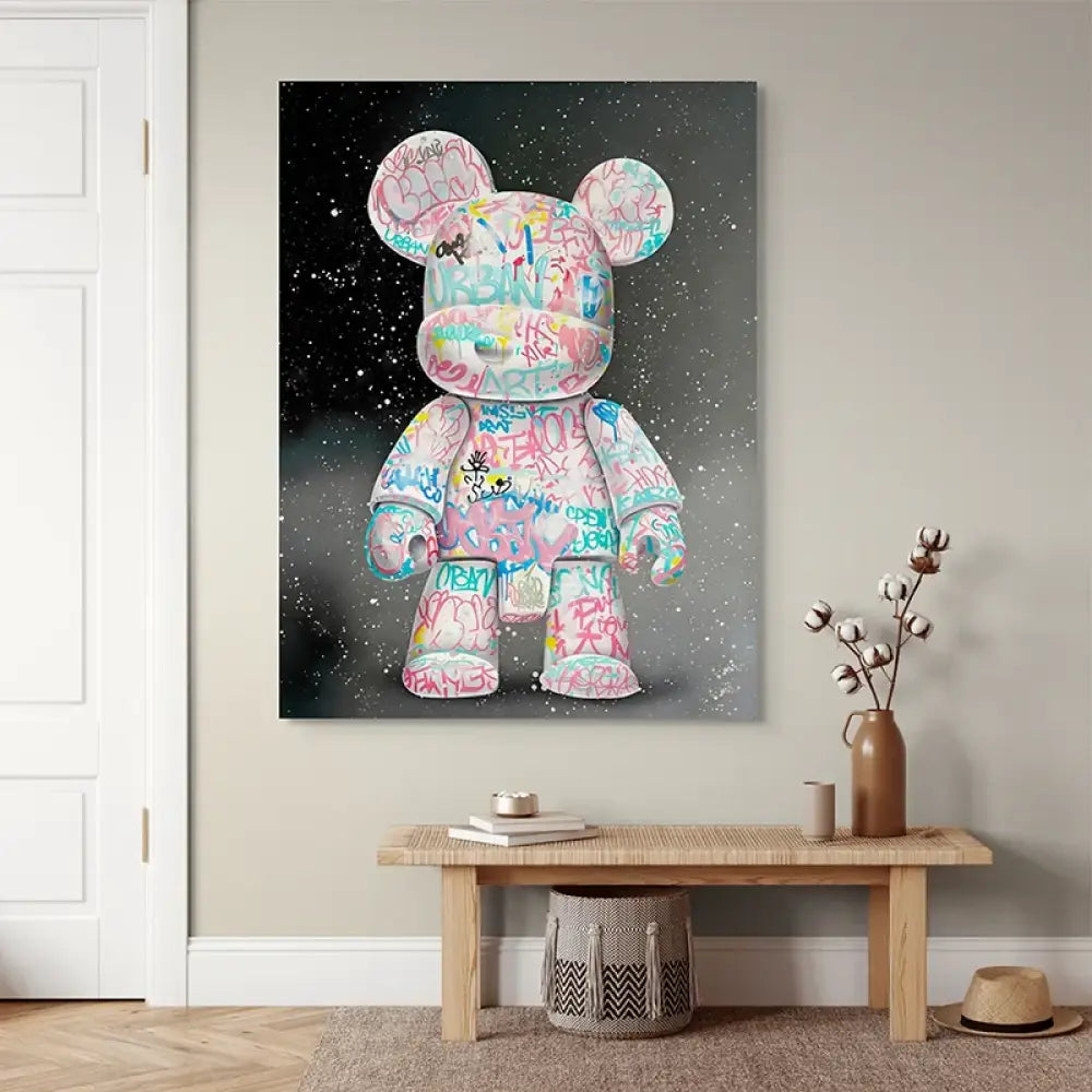 tableau street art bear graffiti multicolore sur fond sombre