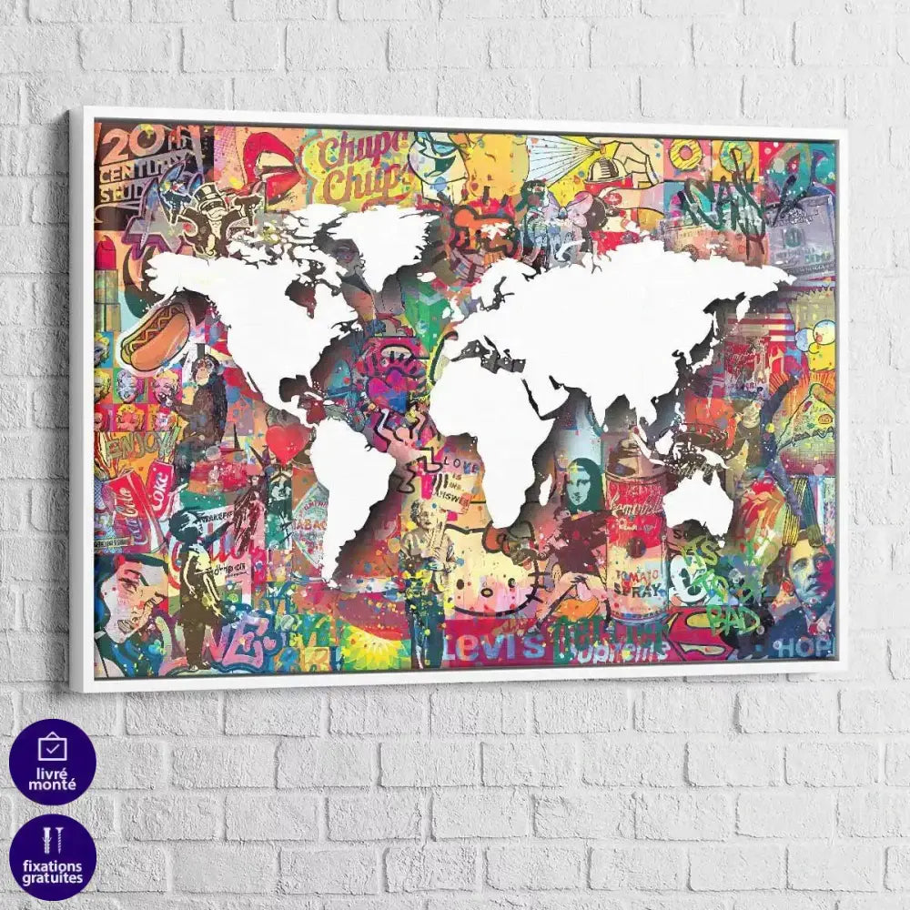 Tableau Street Art Carte du Monde - Montableaudeco