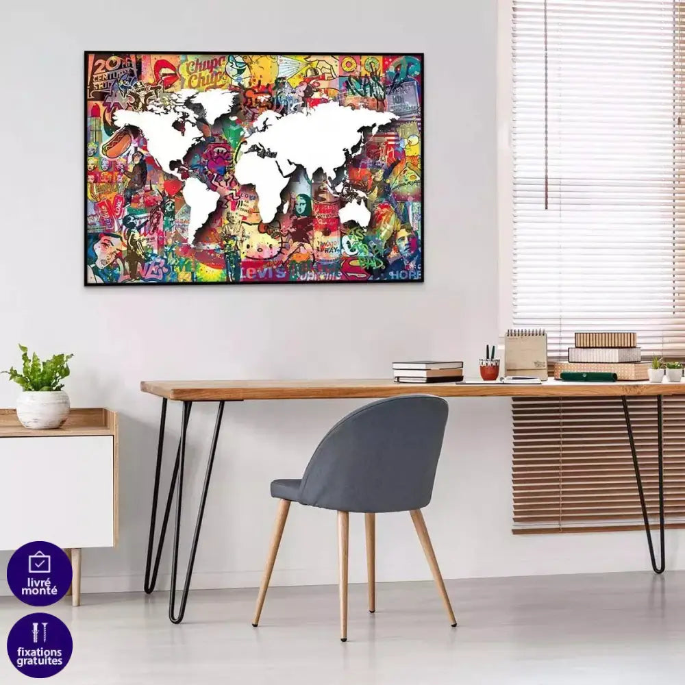 Tableau Street Art Carte du Monde - Montableaudeco