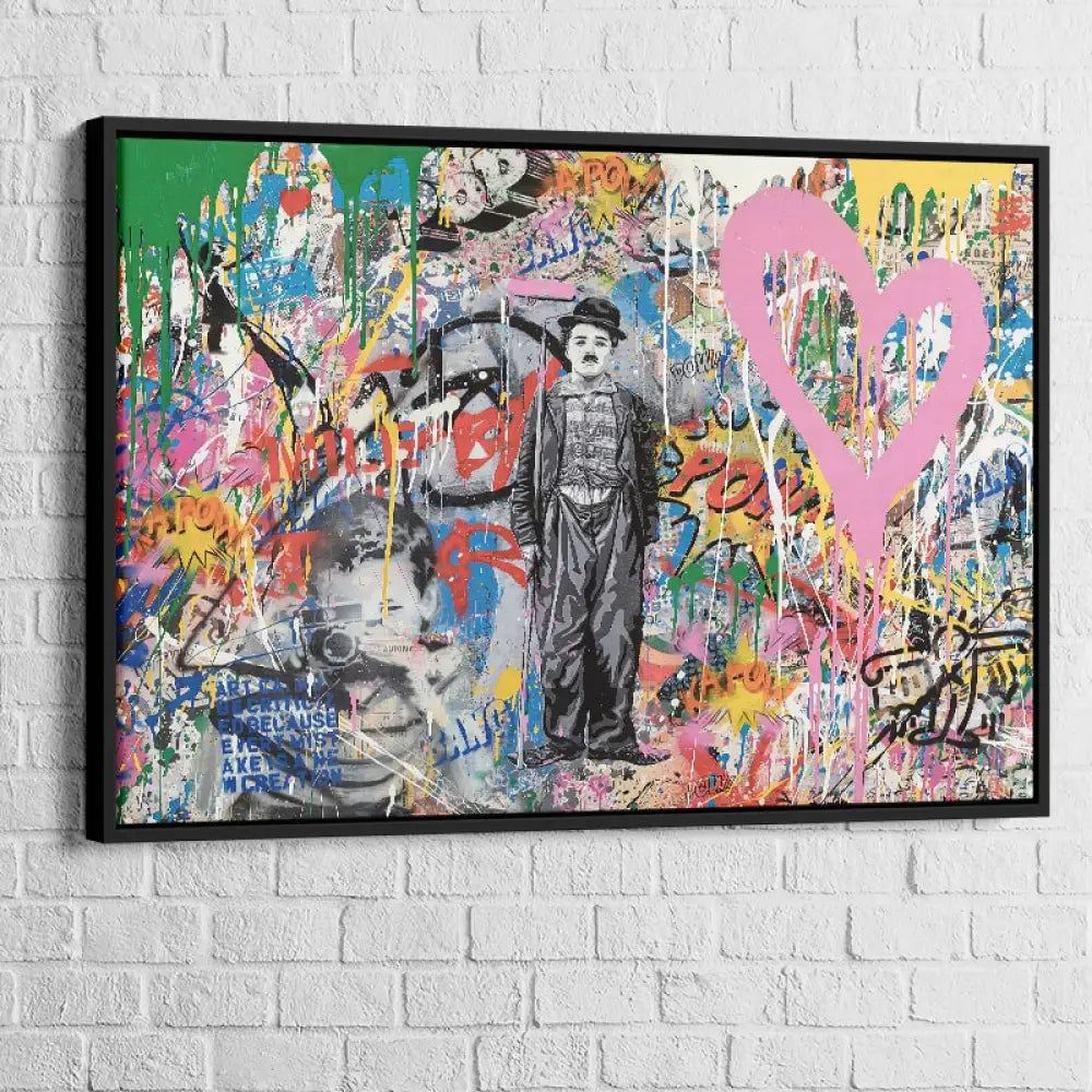 tableau street art cœur rose cadre noir