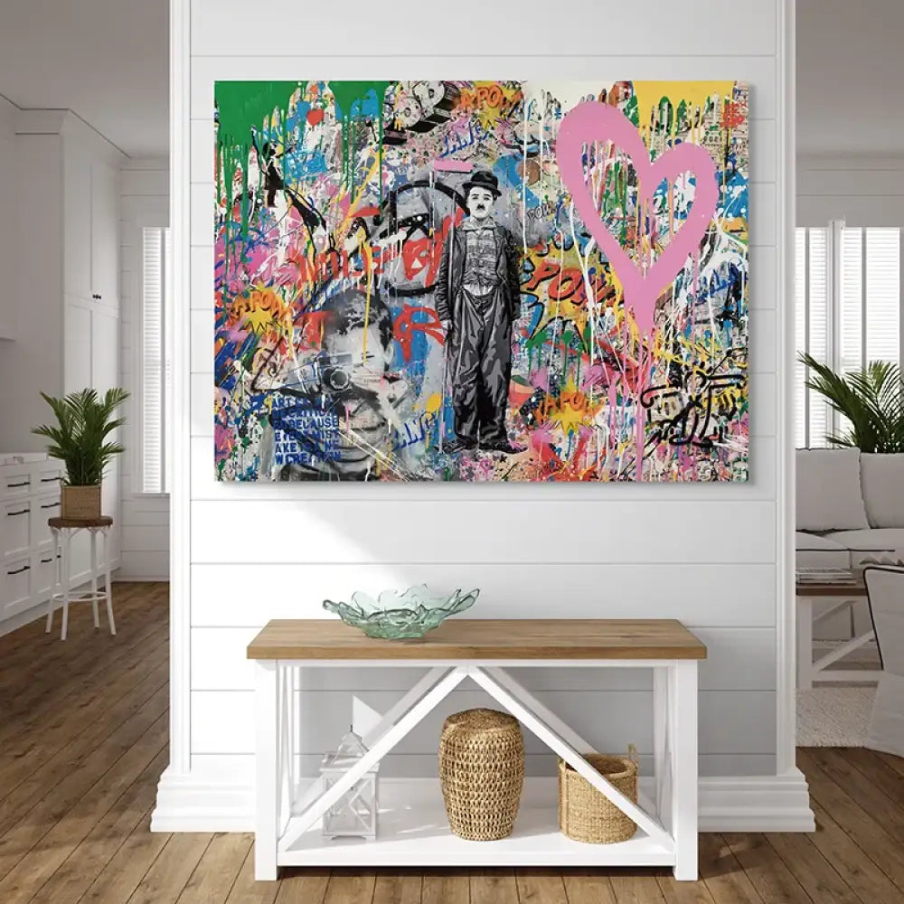 tableau street art Chaplin salon moderne