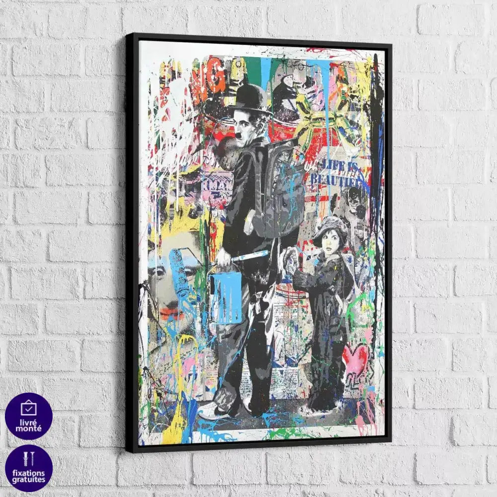 Tableau Street Art Charlie Chaplin Life is Beautiful - Montableaudeco