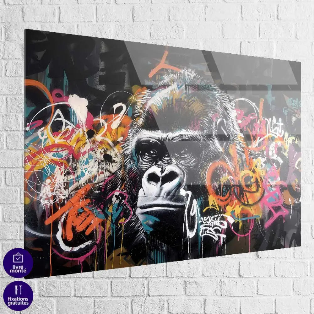 Street art mural représentant un gorille dans une explosion visuelle