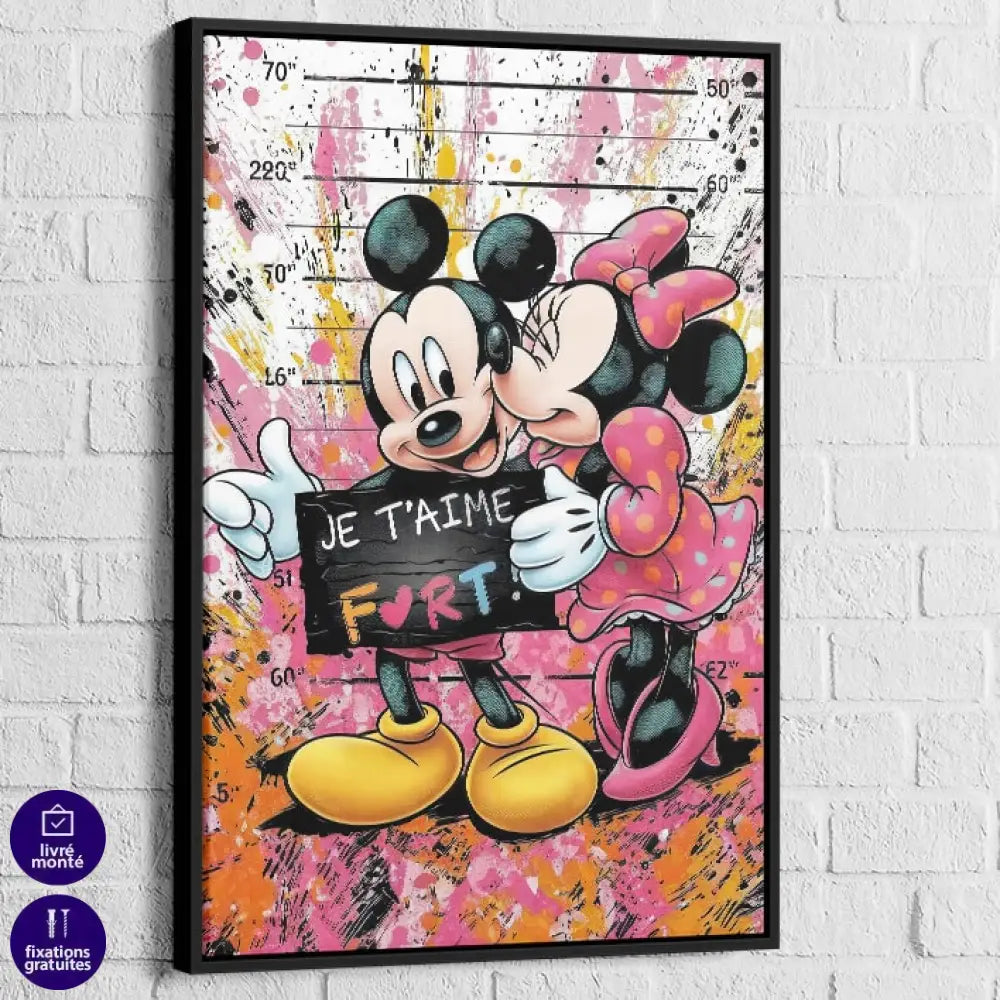 Tableau Street Art Je T’aime Fort 40x60cm / Cadre Noir Tableau Street Art