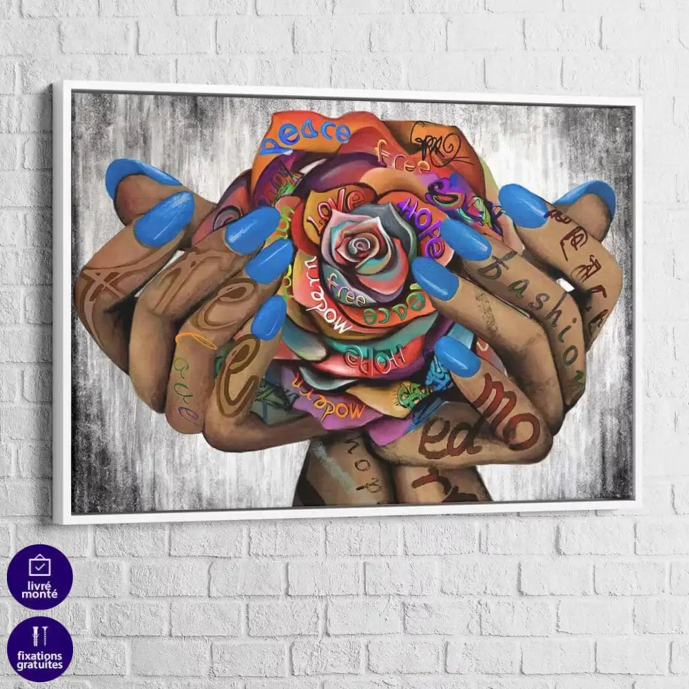 Tableau Street Art La Main Rose Graffiti - Montableaudeco