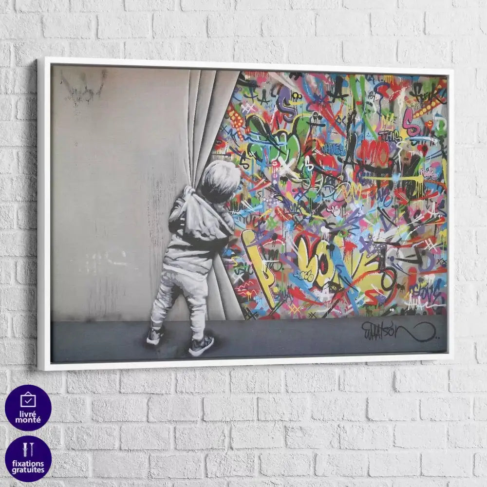 Tableau Street Art L'enfant devant le mur - Montableaudeco