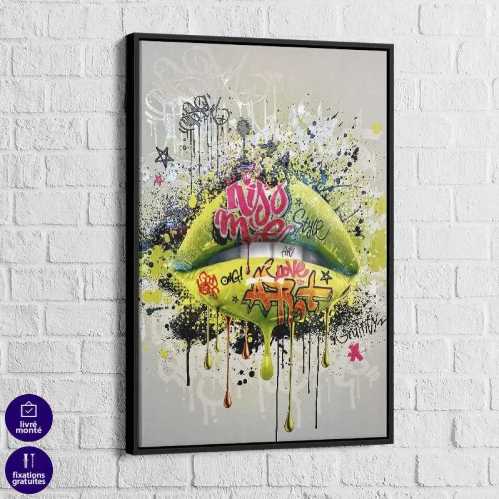 Tableau Street Art Lèvres Jaune - Montableaudeco