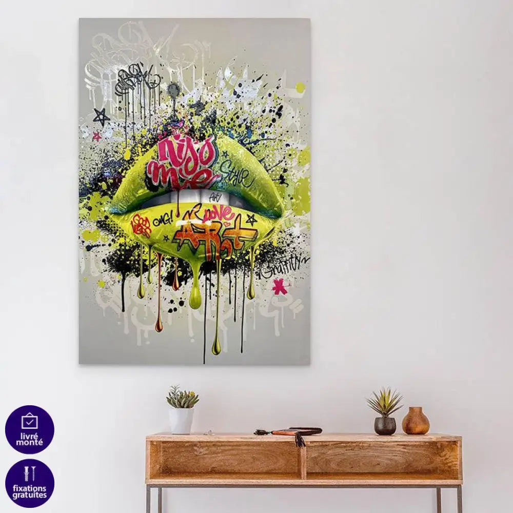 Tableau Street Art Lèvres Jaune - Montableaudeco