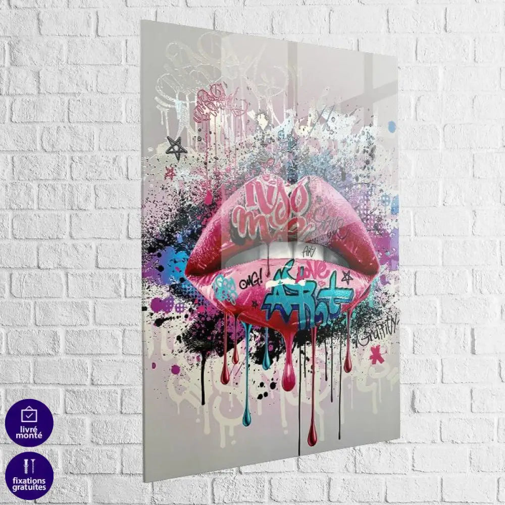 Tableau Street Art Lèvres Rose - Montableaudeco