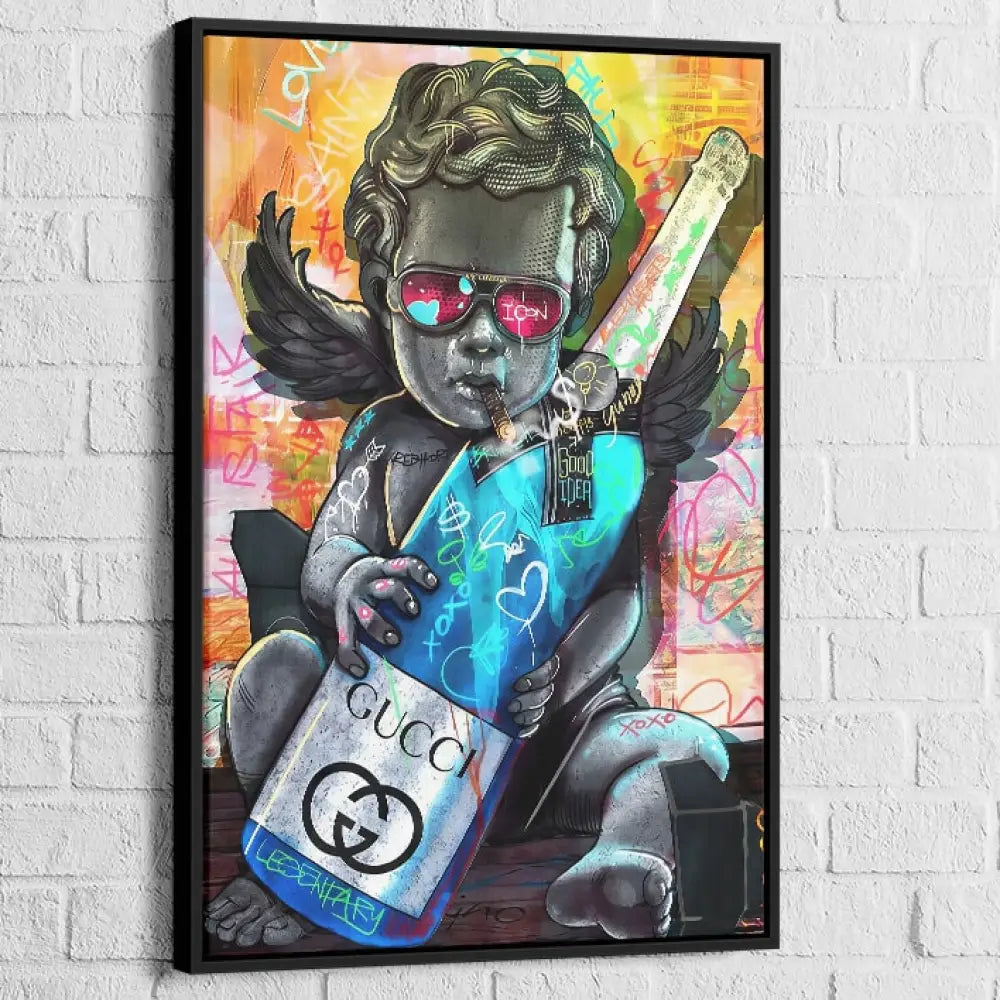 Tableau Street Art Luxe et Chérubin 40x60cm / Cadre Noir Tableau Pop Art