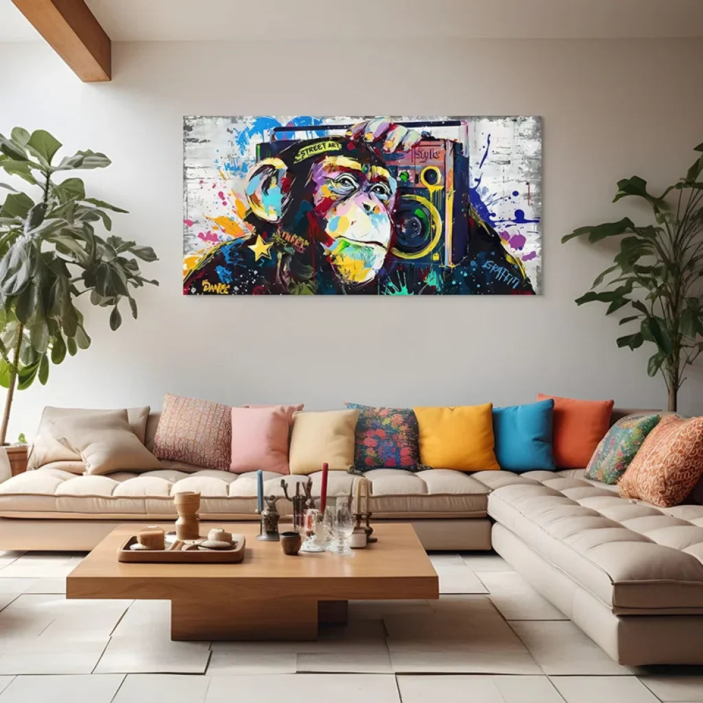 tableau singe boombox art moderne