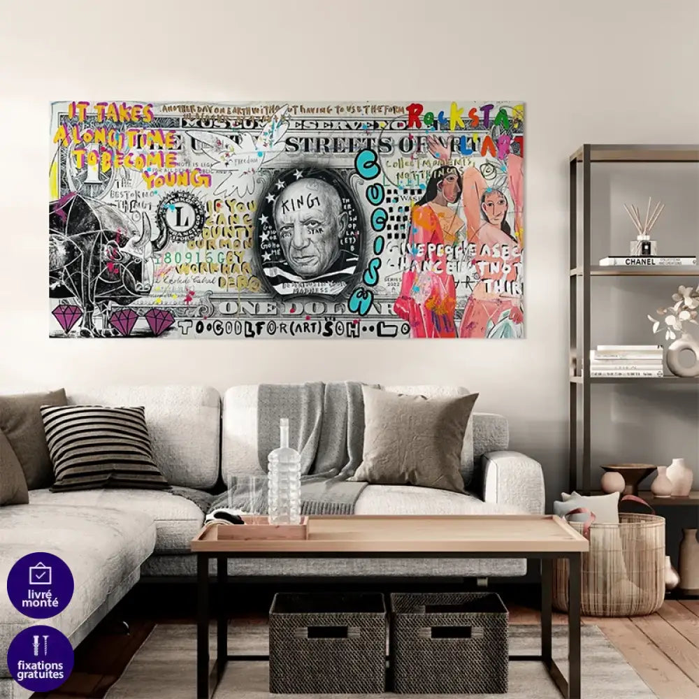 Déco artistique moderne Un Dollar Pour Picasso avec style street art coloré