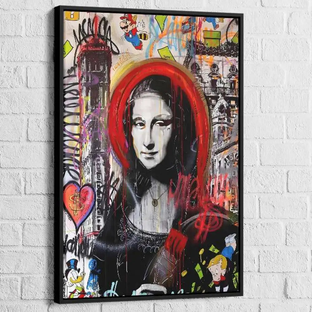 Tableau Street Art Urban Mona 40x60cm / Cadre Noir Tableau Street art