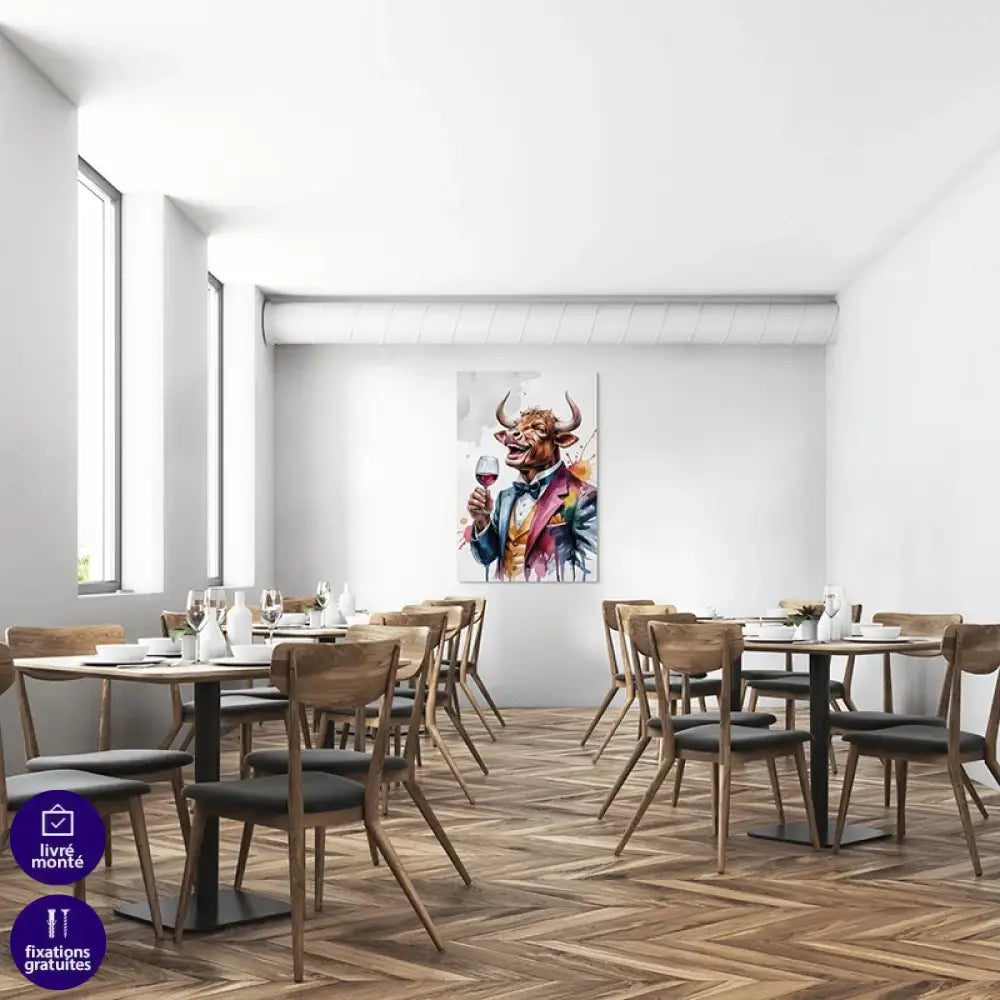 Toile tendue Taureau Dandy – tableau moderne pour bar à vin