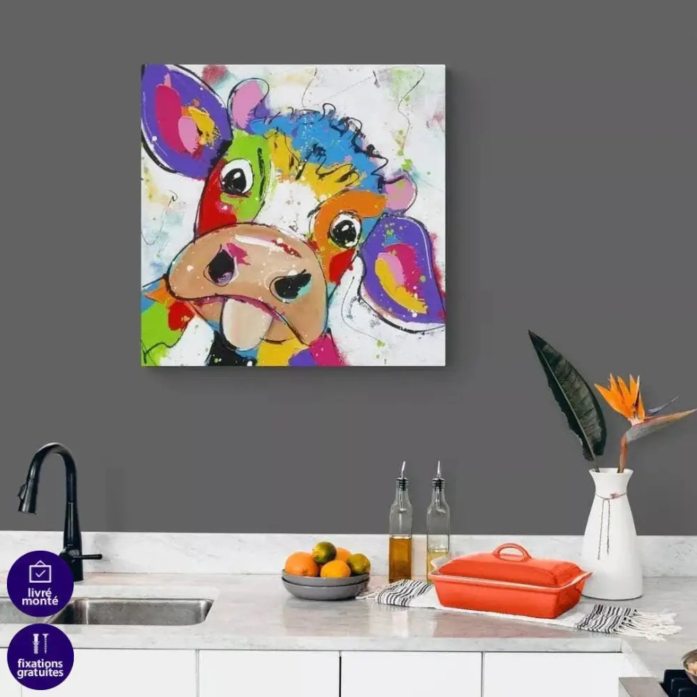 Tableau Vache Colorée Est Folle - Montableaudeco