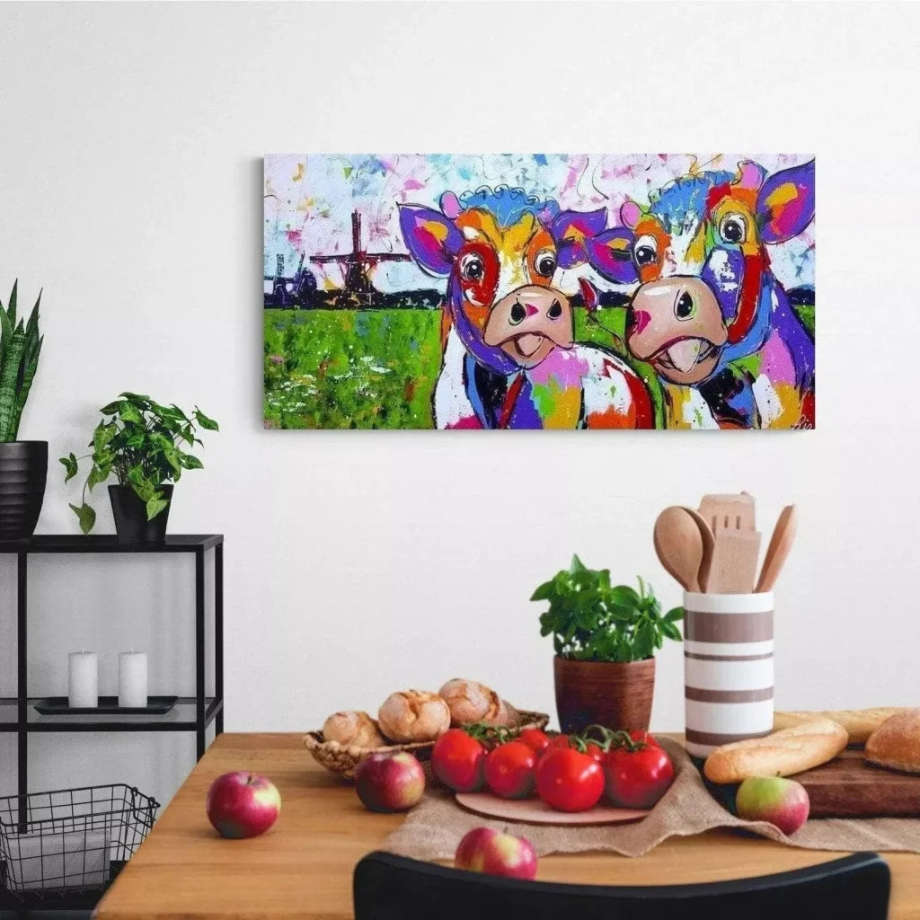 Tableau Vache Colorée Jolie Demoiselles - Montableaudeco