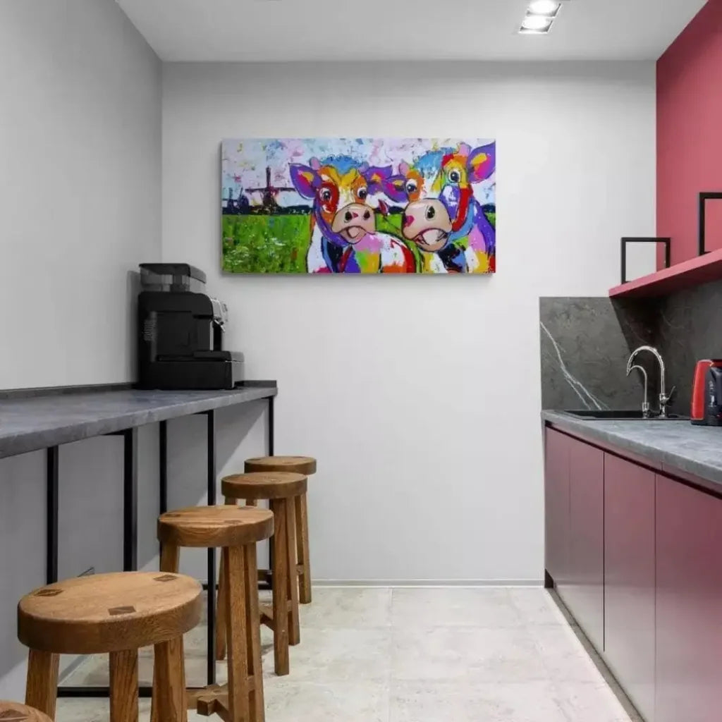 Tableau Vache Colorée Jolie Demoiselles - Montableaudeco