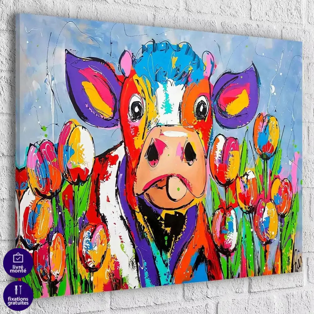 Tableau Vache Colorée Le Printemps - Montableaudeco