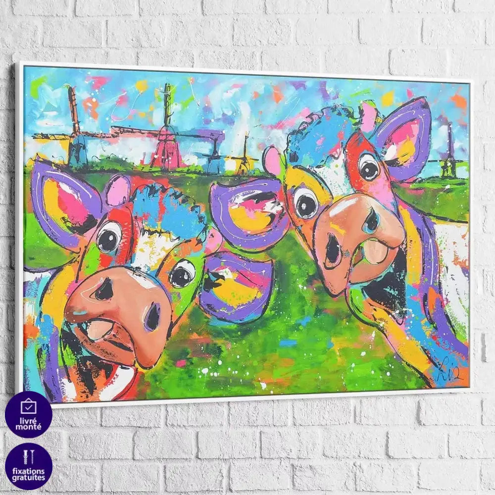 Tableau Vache Colorée Les Copines - Montableaudeco