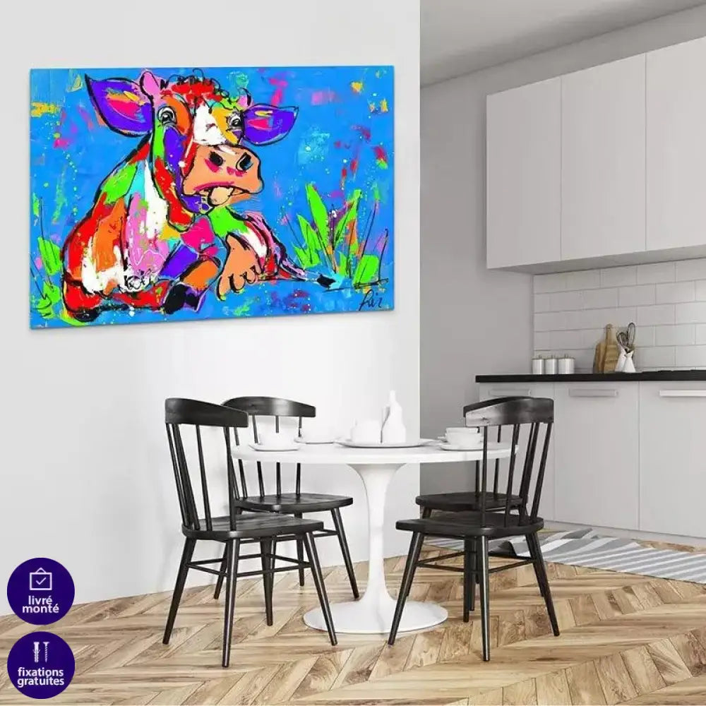 Tableau Vache Colorée Tranquille - Montableaudeco