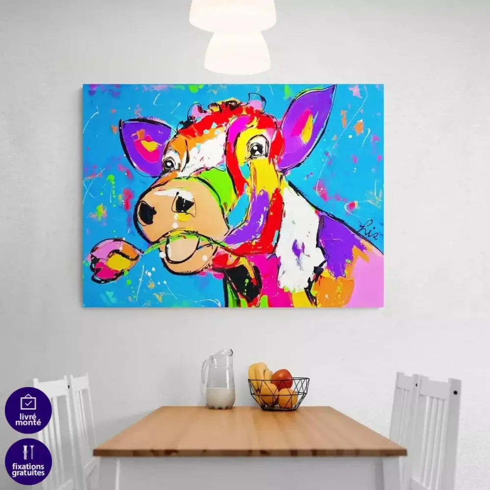 Tableau Vache Colorée Tulipe - Montableaudeco