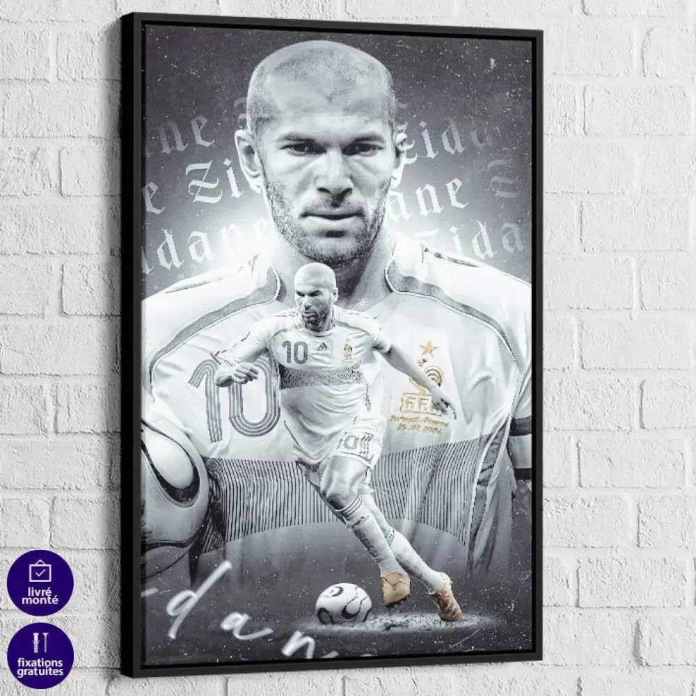 Tableau Zidane Le Roi Zidane 40x60cm / Cadre Noir Tableau Sport